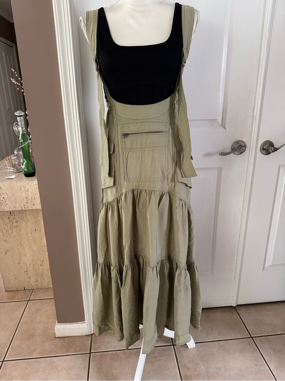 Anthropologie Pilcro Tiered Midi Pinafore Dress in Moss. Size S. MSRP $178 - Picture 5 of 16